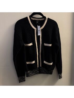 J. Crew Black Cardigan with Cream Trim